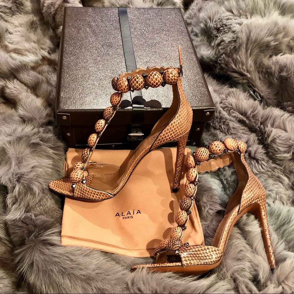 NIB Alaia Snakeskin Bombe Sandals w/ Spikes